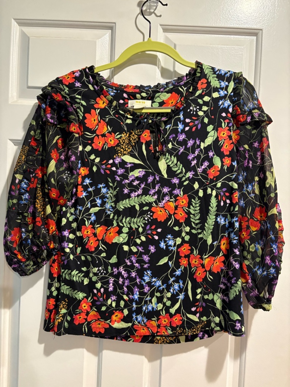 Anthropologie Maeve Jacquin Peasant Blouse black floral SP - Picture 4 of 6
